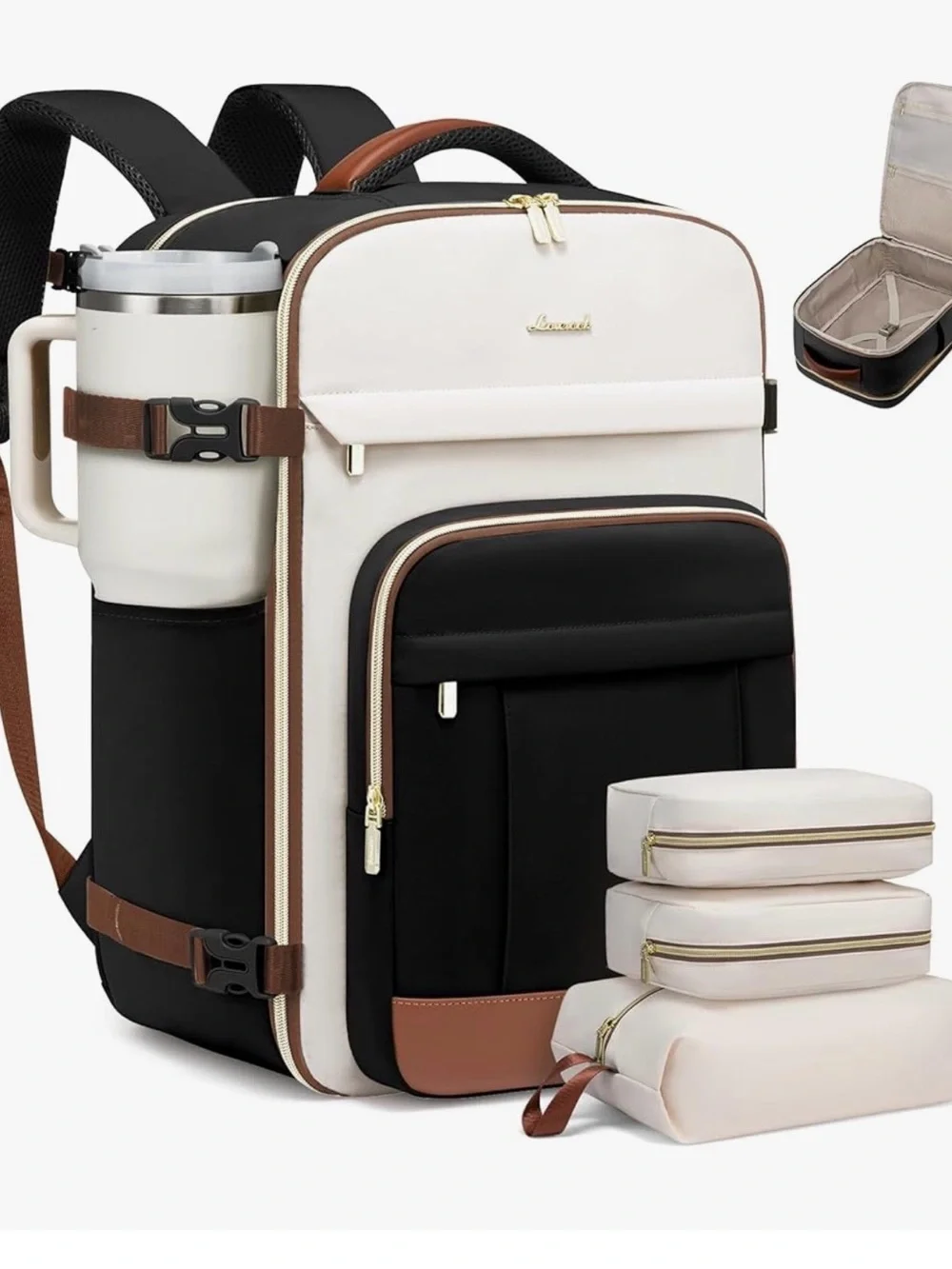 Lovevook Cream & Brown Colorblock Backpack